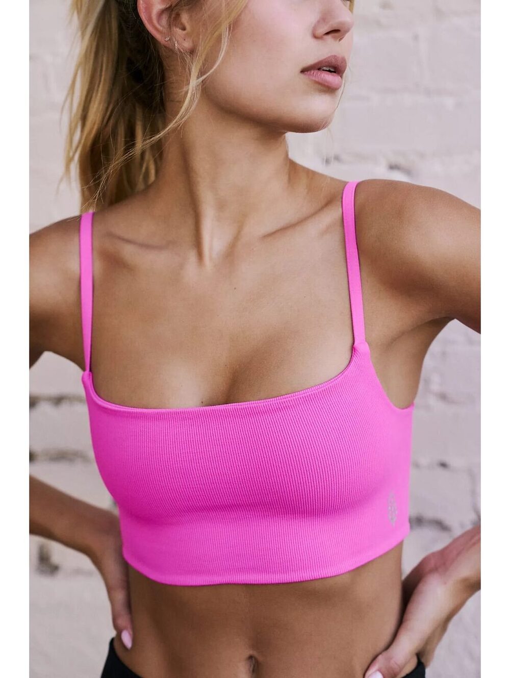 FP Free People Movement Tighten Up Pink Ribbed Bralette Bra Crop Top XS